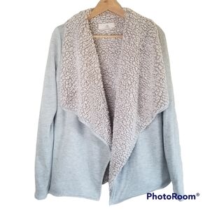 THREAD & SUPPLY Gray Sherpa Fleece Open Front Cardigan